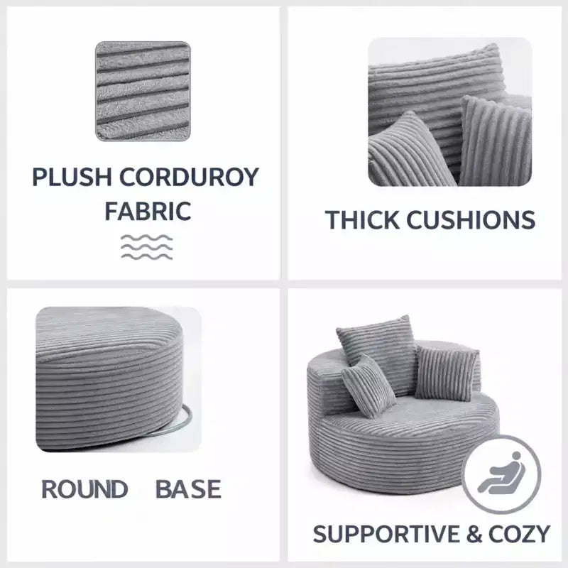 GDFStudio Seungho Modern 46 Single Seater Compressed Corduroy Upholstered Sofa with 3 Lumbar Pillows