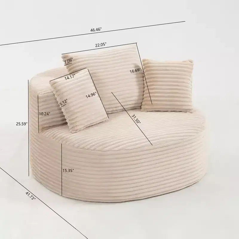 GDFStudio Seungho Modern 46 Single Seater Compressed Corduroy Upholstered Sofa with 3 Lumbar Pillows