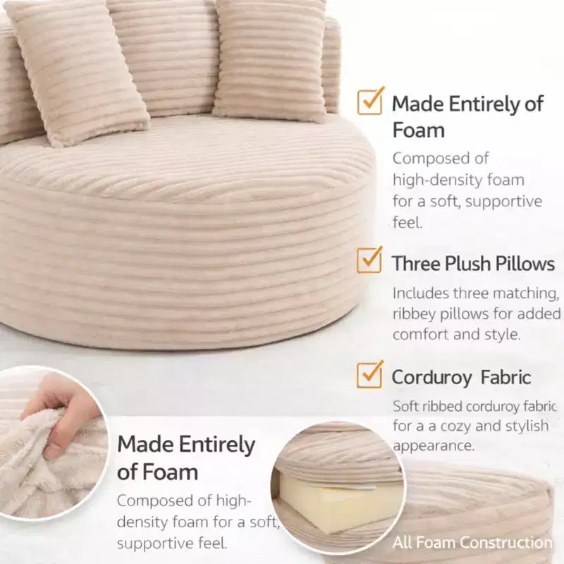 GDFStudio Seungho Modern 46 Single Seater Compressed Corduroy Upholstered Sofa with 3 Lumbar Pillows