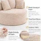 GDFStudio Seungho Modern 46 Single Seater Compressed Corduroy Upholstered Sofa with 3 Lumbar Pillows