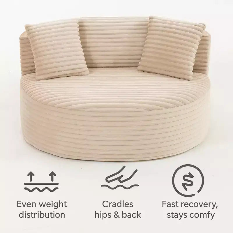 GDFStudio Seungho Modern 46 Single Seater Compressed Corduroy Upholstered Sofa with 3 Lumbar Pillows