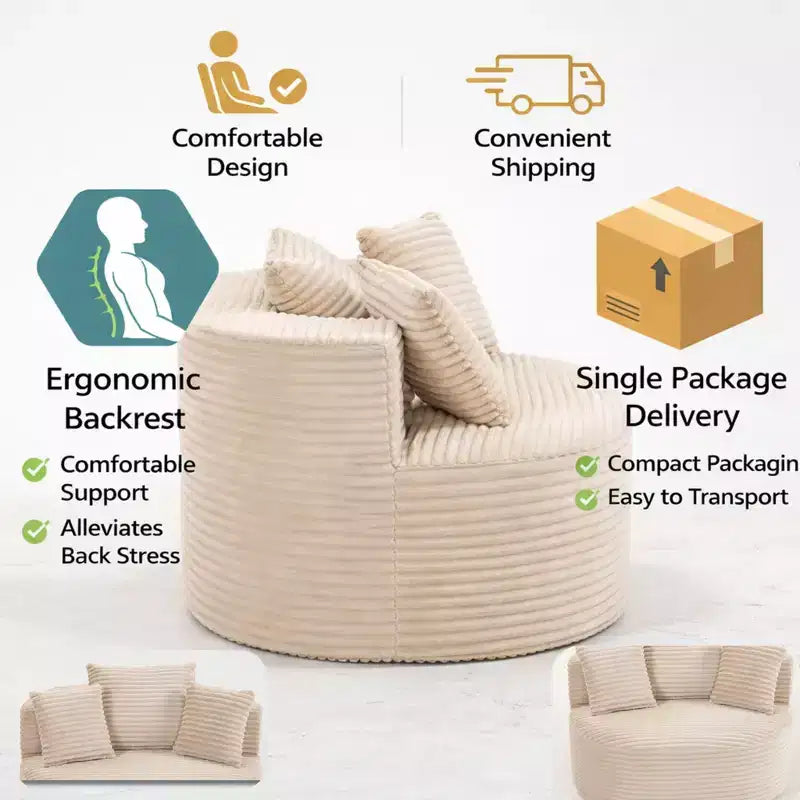 GDFStudio Seungho Modern 46 Single Seater Compressed Corduroy Upholstered Sofa with 3 Lumbar Pillows