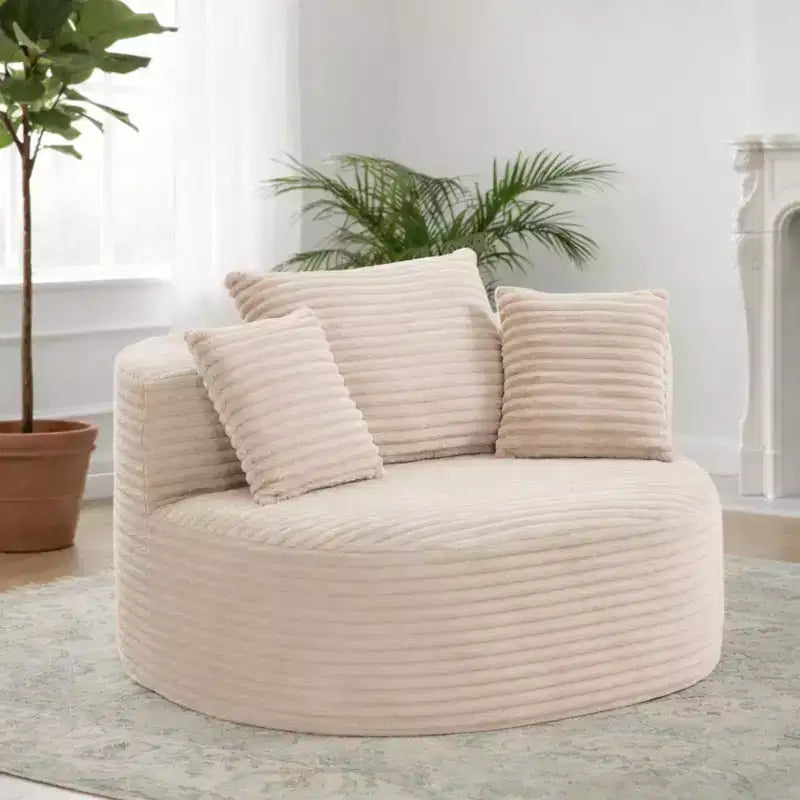 GDFStudio Seungho Modern 46 Single Seater Compressed Corduroy Upholstered Sofa with 3 Lumbar Pillows