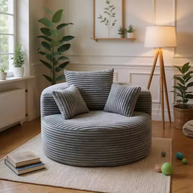 GDFStudio Seungho Modern 46 Single Seater Compressed Corduroy Upholstered Sofa with 3 Lumbar Pillows