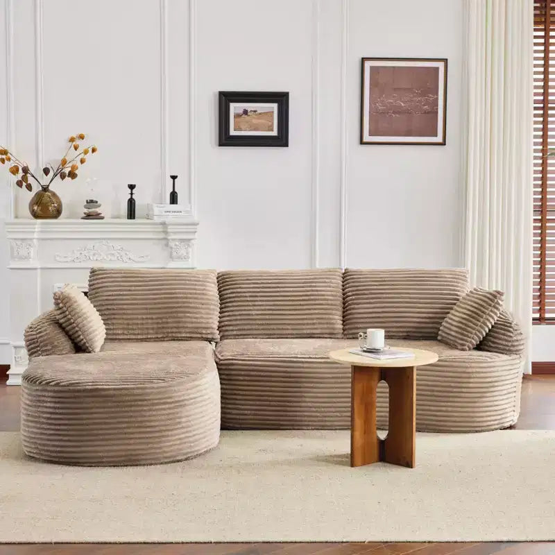 Karl Home |100 in.W Round Arm Corduroy Round L-shaped Boneless Sofa in Black
