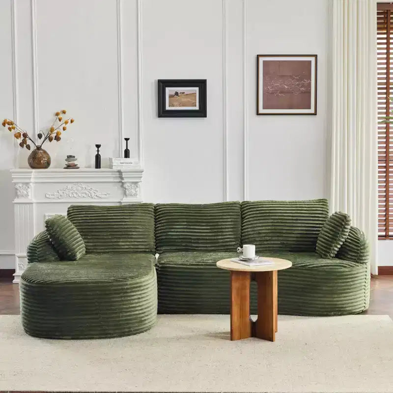 Karl Home |100 in.W Round Arm Corduroy Round L-shaped Boneless Sofa in Black