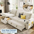 84 Convertible Sectional Sofa, L Shaped Couch with Pull Out Bed, Sleeper Sofa with Storage Chaise, Velvet Reversible Chaise Lounge for Living Room