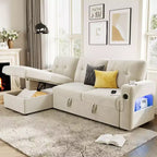 84 Convertible Sectional Sofa, L Shaped Couch with Pull Out Bed, Sleeper Sofa with Storage Chaise, Velvet Reversible Chaise Lounge for Living Room