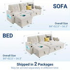 84 Convertible Sectional Sofa, L Shaped Couch with Pull Out Bed, Sleeper Sofa with Storage Chaise, Velvet Reversible Chaise Lounge for Living Room