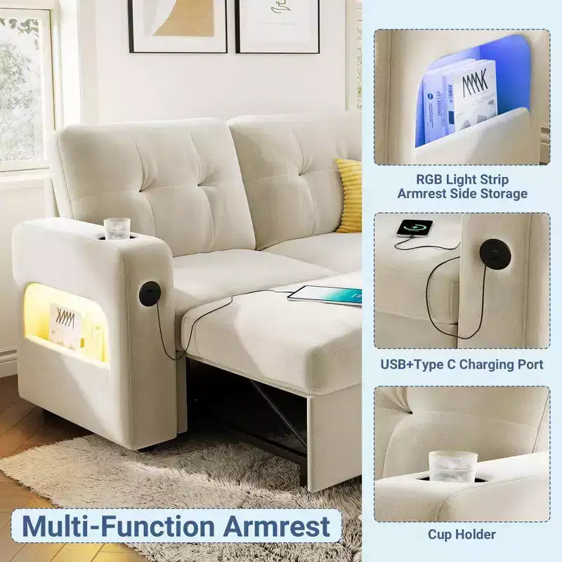84 Convertible Sectional Sofa, L Shaped Couch with Pull Out Bed, Sleeper Sofa with Storage Chaise, Velvet Reversible Chaise Lounge for Living Room