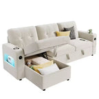 84 Convertible Sectional Sofa, L Shaped Couch with Pull Out Bed, Sleeper Sofa with Storage Chaise, Velvet Reversible Chaise Lounge for Living Room