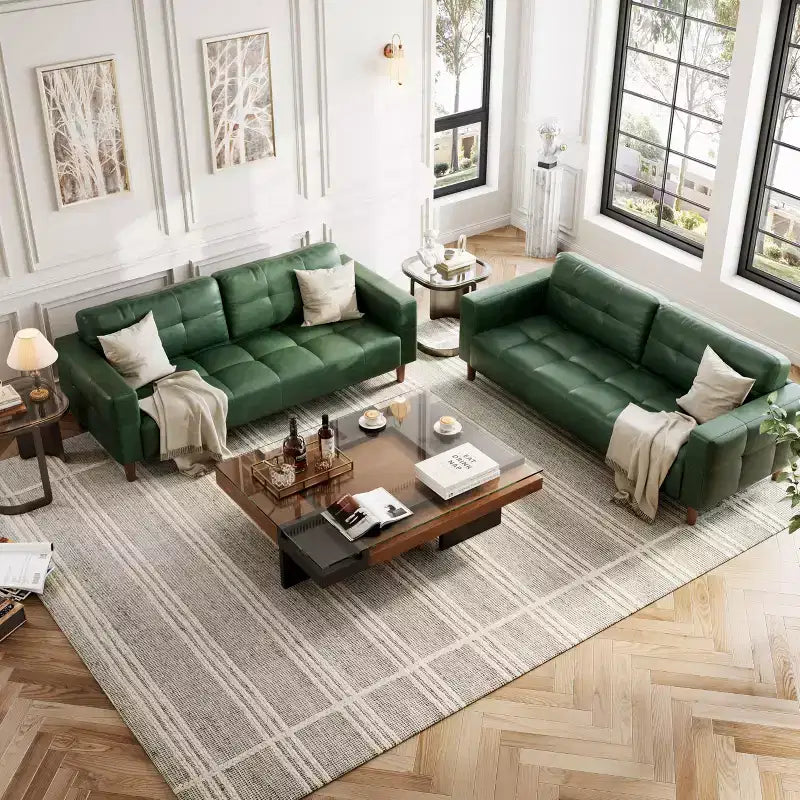 3 Seater Sofa, 83 Inch Wide Faux Leather Couch with Spring Cushion, Modern Loveseat with Deep Seats for Living Room Apartment