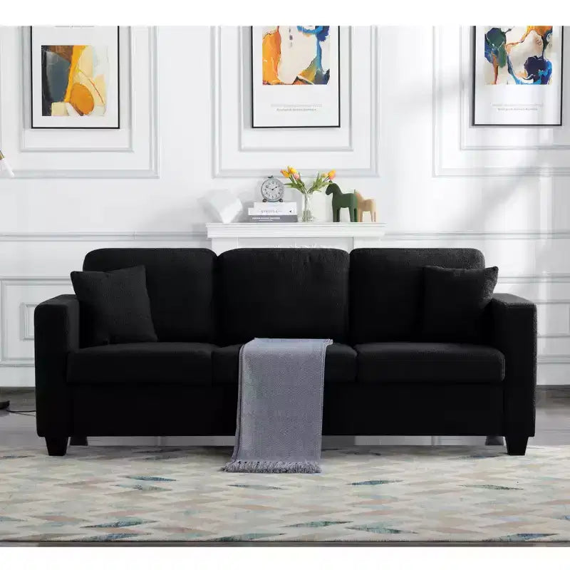 Canapé MAYEERTY 86.6 moderne en tissu Teddy - Assise extra large et profonde, housses amovibles et lavables, 2 coussins, 3 coloris
