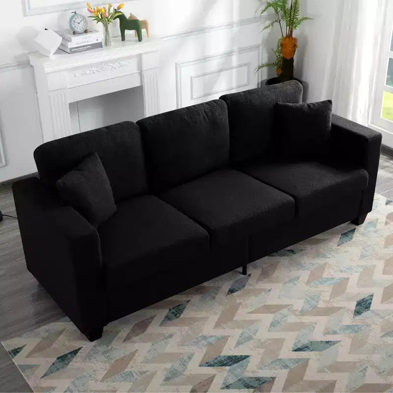 Canapé MAYEERTY 86.6 moderne en tissu Teddy - Assise extra large et profonde, housses amovibles et lavables, 2 coussins, 3 coloris