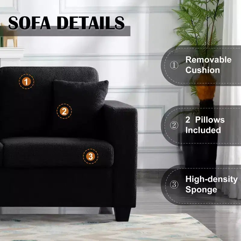 Canapé MAYEERTY 86.6 moderne en tissu Teddy - Assise extra large et profonde, housses amovibles et lavables, 2 coussins, 3 coloris