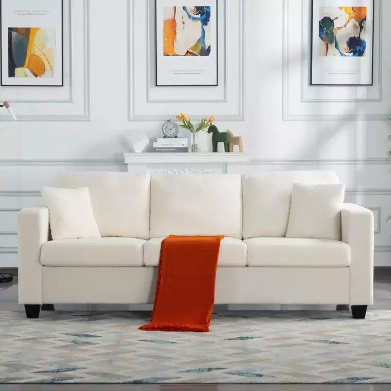 MAYEERTY 86.6 Modern Teddy Fabric Sofa - Extra Wide Deep Seat, Removable Washable Covers, 2 Pillows, 3 Colors