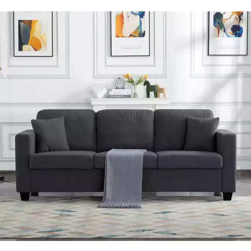 Canapé MAYEERTY 86.6 moderne en tissu Teddy - Assise extra large et profonde, housses amovibles et lavables, 2 coussins, 3 coloris