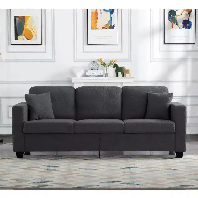 Canapé MAYEERTY 86.6 moderne en tissu Teddy - Assise extra large et profonde, housses amovibles et lavables, 2 coussins, 3 coloris