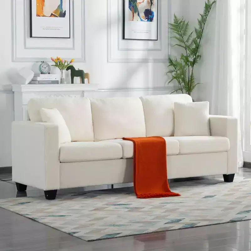 Canapé MAYEERTY 86.6 moderne en tissu Teddy - Assise extra large et profonde, housses amovibles et lavables, 2 coussins, 3 coloris