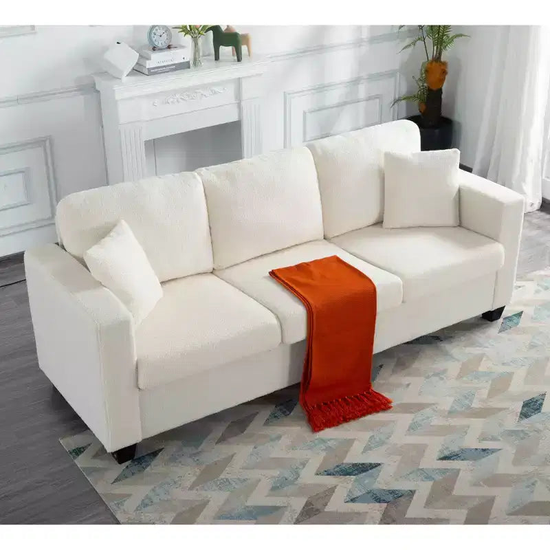 Canapé MAYEERTY 86.6 moderne en tissu Teddy - Assise extra large et profonde, housses amovibles et lavables, 2 coussins, 3 coloris