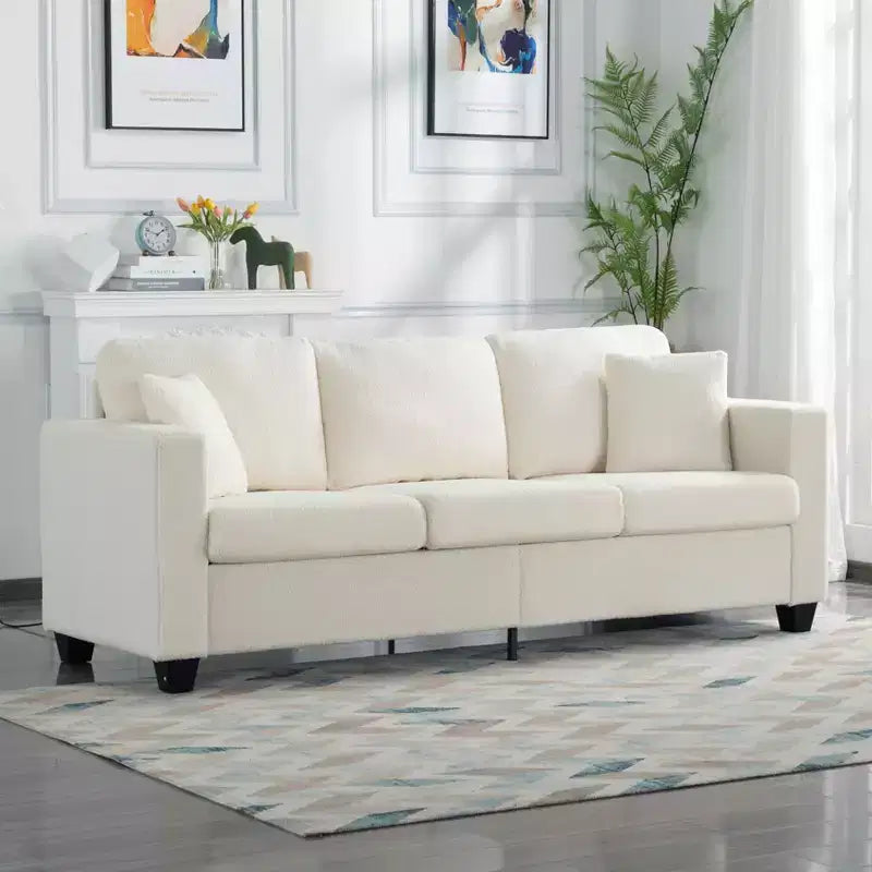 Canapé MAYEERTY 86.6 moderne en tissu Teddy - Assise extra large et profonde, housses amovibles et lavables, 2 coussins, 3 coloris