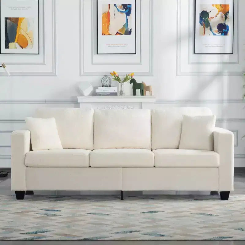 MAYEERTY 86.6 Modern Teddy Fabric Sofa - Extra Wide Deep Seat, Removable Washable Covers, 2 Pillows, 3 Colors