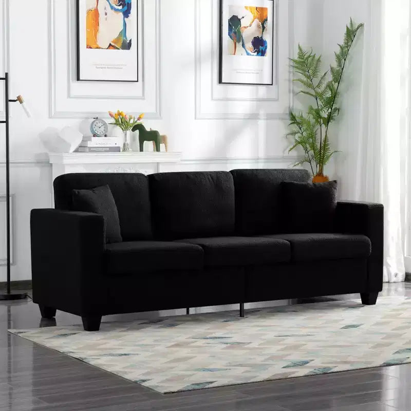MAYEERTY 86.6 Modern Teddy Fabric Sofa - Extra Wide Deep Seat, Removable Washable Covers, 2 Pillows, 3 Colors