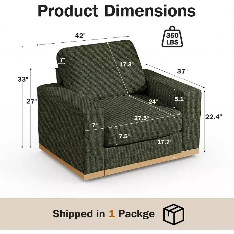 Dyonery Fixed sofa with wooden strips, cotton fabric, light beige color, single person seat, 44 inches