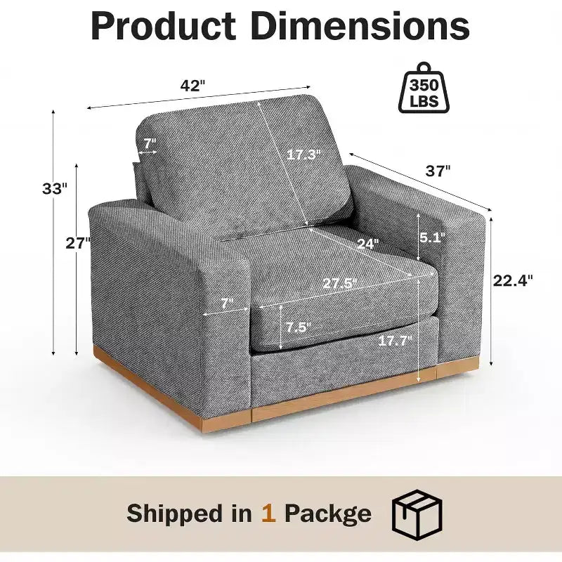 Dyonery Fixed sofa with wooden strips, cotton fabric, light beige color, single person seat, 44 inches