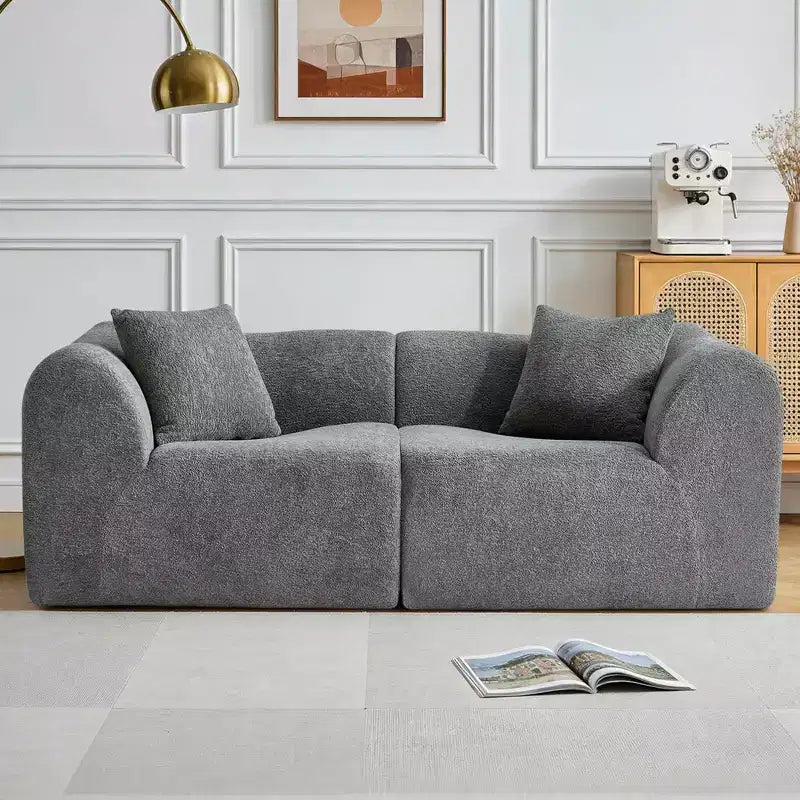 MAYEERTY 70 In 2 SeaterModern Velvet Loveseat Sofa with Throw Pillows Compact Space-Saving Couch