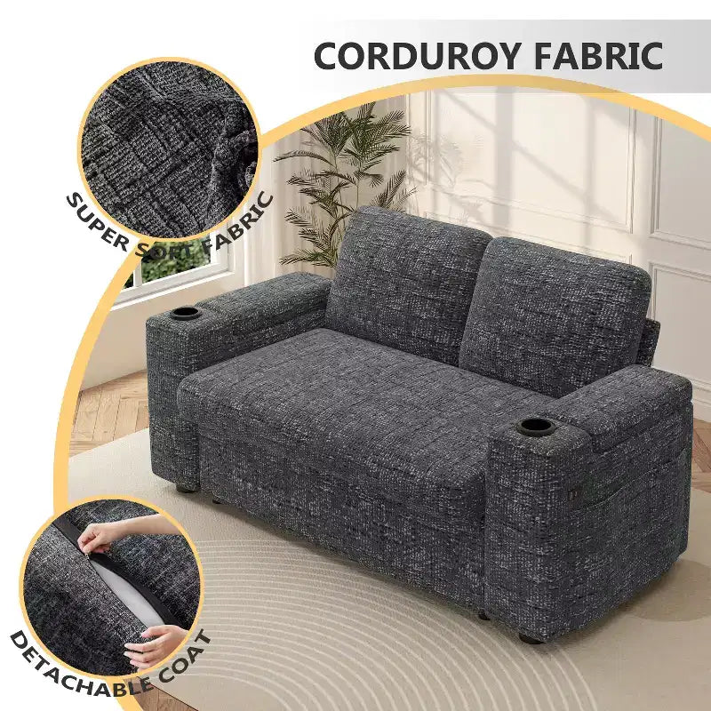 Dyonery 3 in 1 Sofa Bed,65.5 Inch Convertible Pull Out Couch,Loveseat Sleeper Sofa with Cup Holders/USB,Comfy Sofa Couches for Living Room,Bedroom