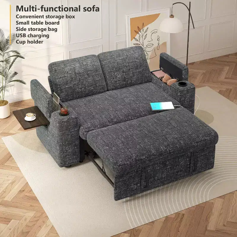 Dyonery 3 in 1 Sofa Bed,65.5 Inch Convertible Pull Out Couch,Loveseat Sleeper Sofa with Cup Holders/USB,Comfy Sofa Couches for Living Room,Bedroom