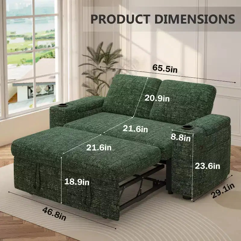 Dyonery 3 in 1 Sofa Bed,65.5 Inch Convertible Pull Out Couch,Loveseat Sleeper Sofa with Cup Holders/USB,Comfy Sofa Couches for Living Room,Bedroom