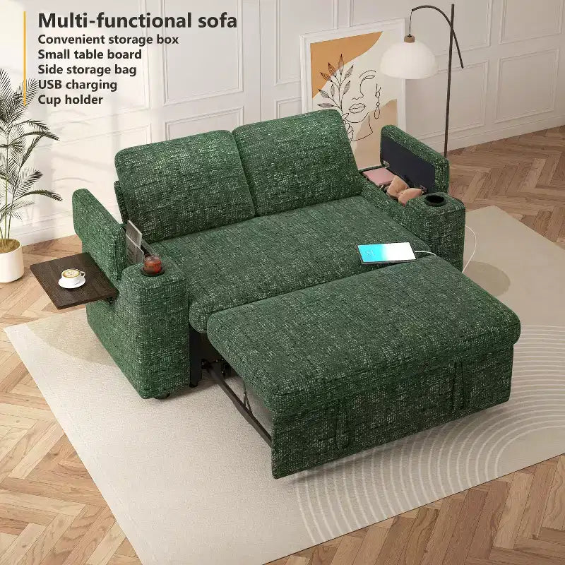 Dyonery 3 in 1 Sofa Bed,65.5 Inch Convertible Pull Out Couch,Loveseat Sleeper Sofa with Cup Holders/USB,Comfy Sofa Couches for Living Room,Bedroom