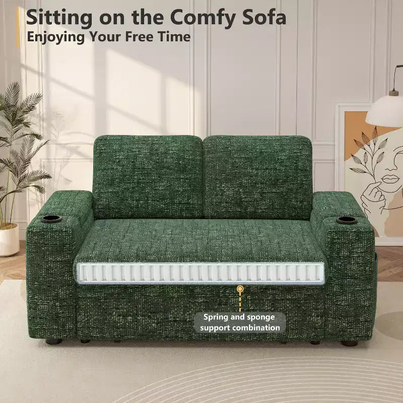 Dyonery 3 in 1 Sofa Bed,65.5 Inch Convertible Pull Out Couch,Loveseat Sleeper Sofa with Cup Holders/USB,Comfy Sofa Couches for Living Room,Bedroom