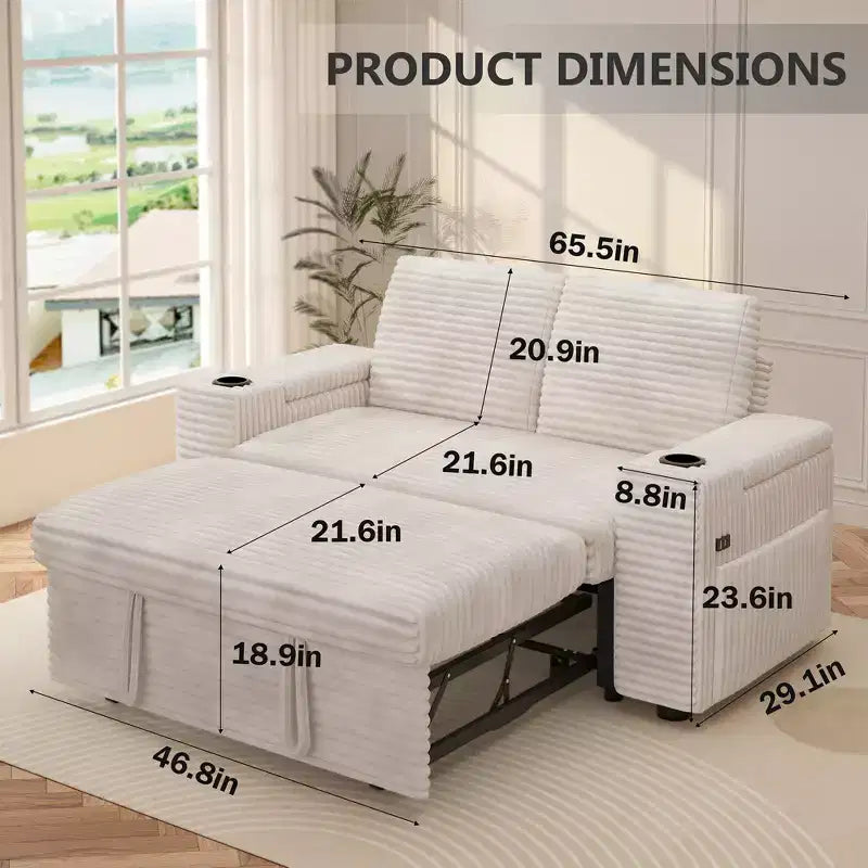 Dyonery 3 in 1 Sofa Bed,65.5 Inch Convertible Pull Out Couch,Loveseat Sleeper Sofa with Cup Holders/USB,Comfy Sofa Couches for Living Room,Bedroom