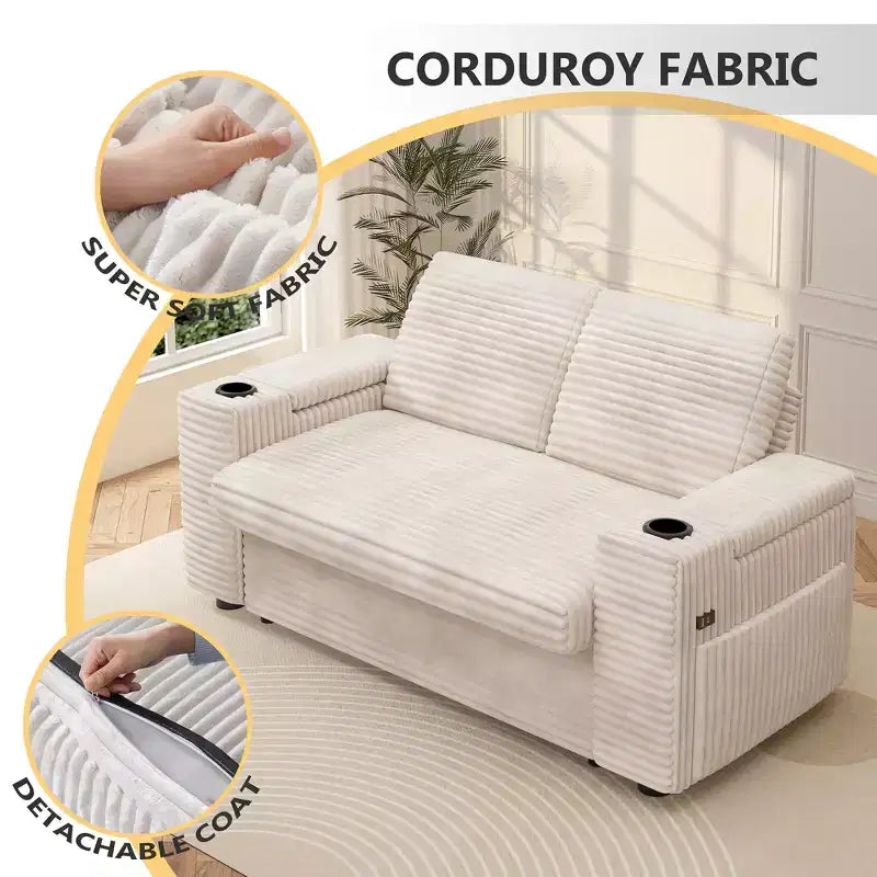 Dyonery 3 in 1 Sofa Bed,65.5 Inch Convertible Pull Out Couch,Loveseat Sleeper Sofa with Cup Holders/USB,Comfy Sofa Couches for Living Room,Bedroom