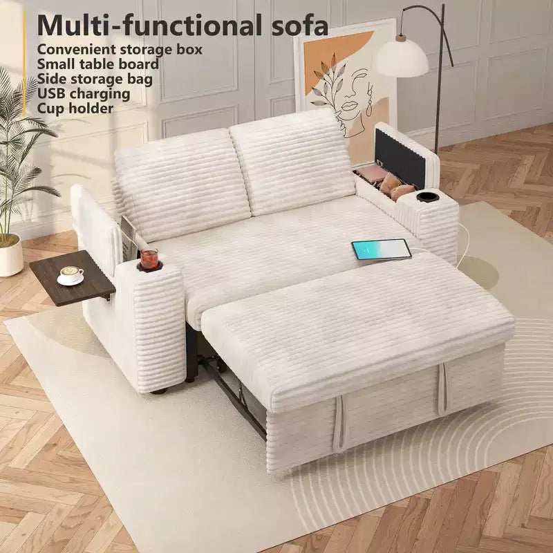 Dyonery 3 in 1 Sofa Bed,65.5 Inch Convertible Pull Out Couch,Loveseat Sleeper Sofa with Cup Holders/USB,Comfy Sofa Couches for Living Room,Bedroom