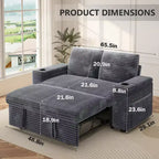 Dyonery 3 in 1 Sofa Bed,65.5 Inch Convertible Pull Out Couch,Loveseat Sleeper Sofa with Cup Holders/USB,Comfy Sofa Couches for Living Room,Bedroom