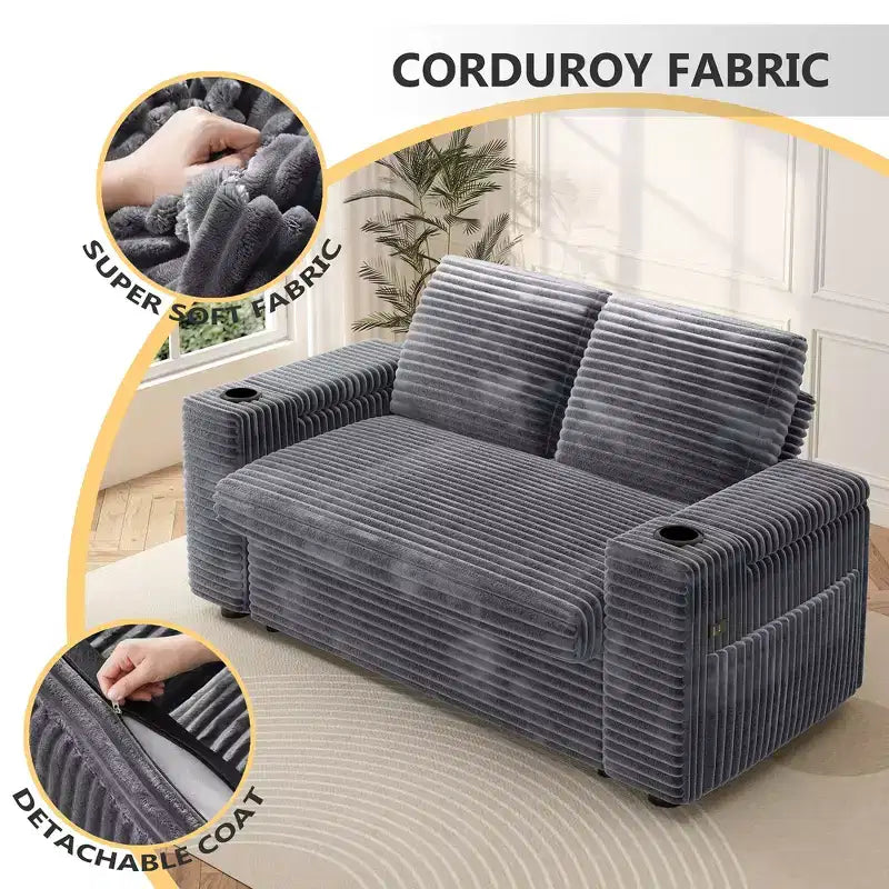 Dyonery 3 in 1 Sofa Bed,65.5 Inch Convertible Pull Out Couch,Loveseat Sleeper Sofa with Cup Holders/USB,Comfy Sofa Couches for Living Room,Bedroom