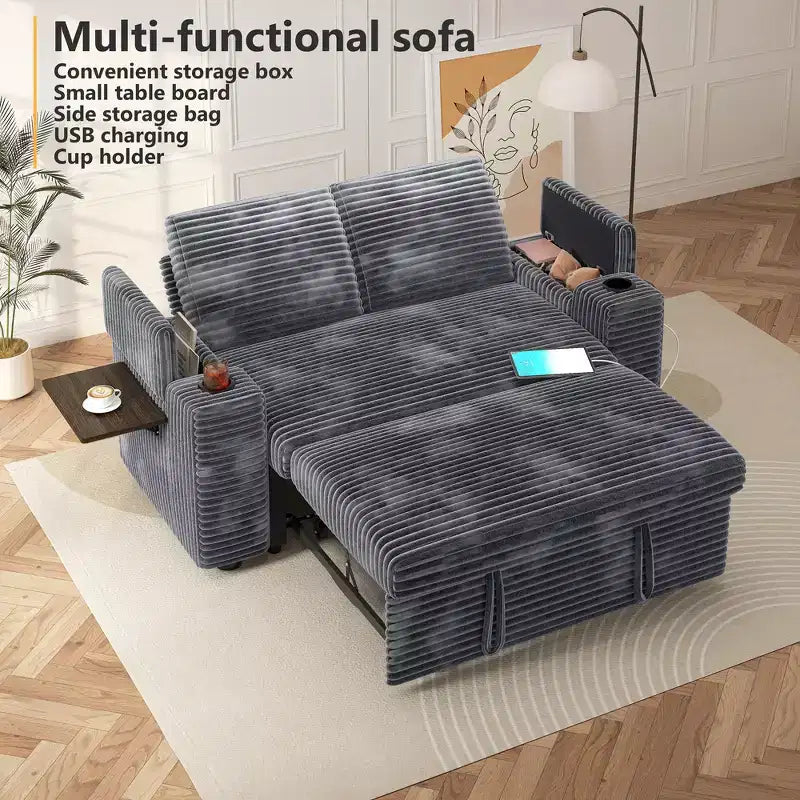 Dyonery 3 in 1 Sofa Bed,65.5 Inch Convertible Pull Out Couch,Loveseat Sleeper Sofa with Cup Holders/USB,Comfy Sofa Couches for Living Room,Bedroom