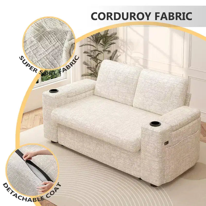 Dyonery 3 in 1 Sofa Bed,65.5 Inch Convertible Pull Out Couch,Loveseat Sleeper Sofa with Cup Holders/USB,Comfy Sofa Couches for Living Room,Bedroom