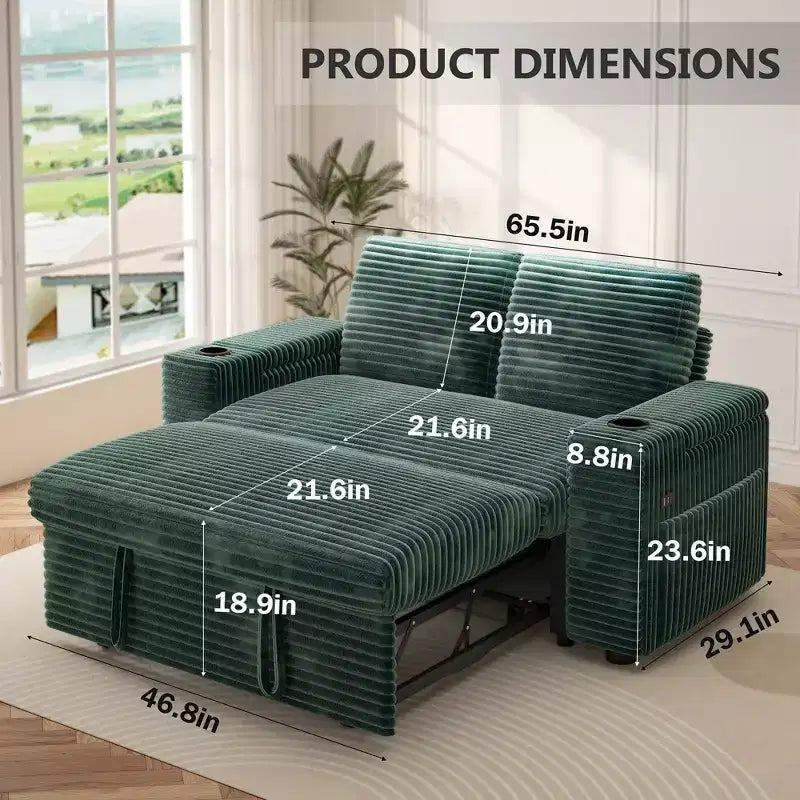 Dyonery 3 in 1 Sofa Bed,65.5 Inch Convertible Pull Out Couch,Loveseat Sleeper Sofa with Cup Holders/USB,Comfy Sofa Couches for Living Room,Bedroom