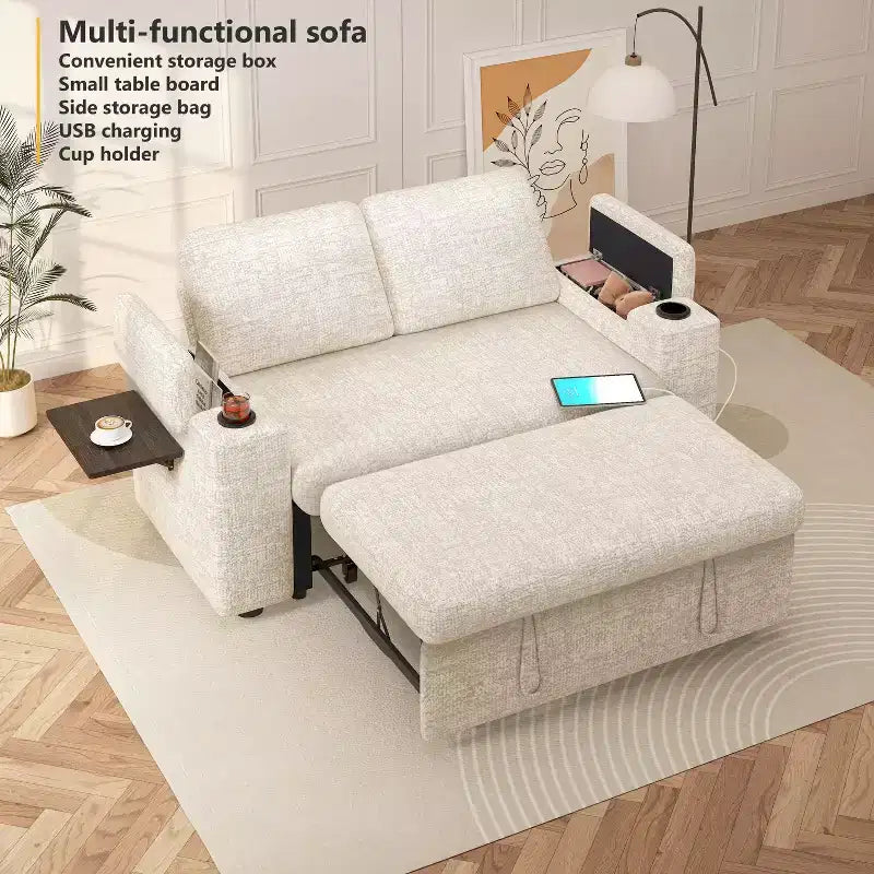 Dyonery 3 in 1 Sofa Bed,65.5 Inch Convertible Pull Out Couch,Loveseat Sleeper Sofa with Cup Holders/USB,Comfy Sofa Couches for Living Room,Bedroom