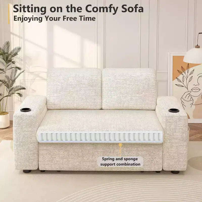 Dyonery 3 in 1 Sofa Bed,65.5 Inch Convertible Pull Out Couch,Loveseat Sleeper Sofa with Cup Holders/USB,Comfy Sofa Couches for Living Room,Bedroom