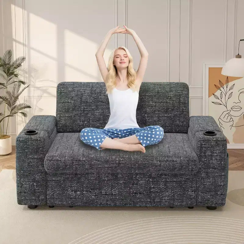 Dyonery 3 in 1 Sofa Bed,65.5 Inch Convertible Pull Out Couch,Loveseat Sleeper Sofa with Cup Holders/USB,Comfy Sofa Couches for Living Room,Bedroom
