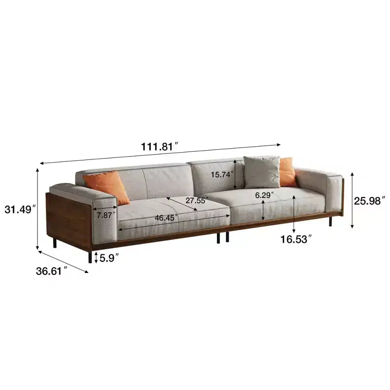Luck Live Canapé de style moderne du milieu du siècle 283.99cm Canapé en coton adapté au salon, avec 3 oreillers/Gris et housse amovible
