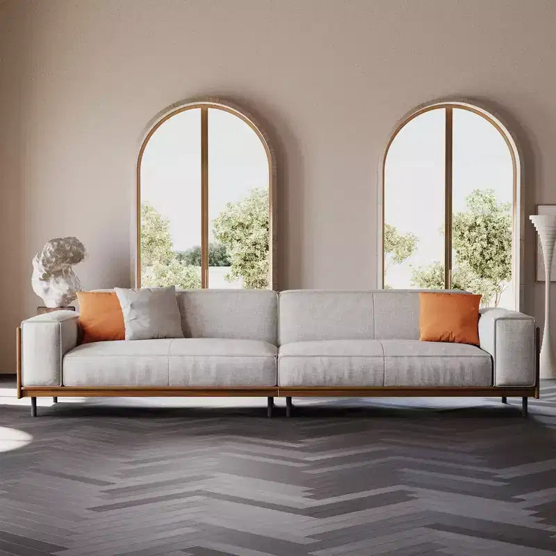 Luck Live Canapé de style moderne du milieu du siècle 283.99cm Canapé en coton adapté au salon, avec 3 oreillers/Gris et housse amovible