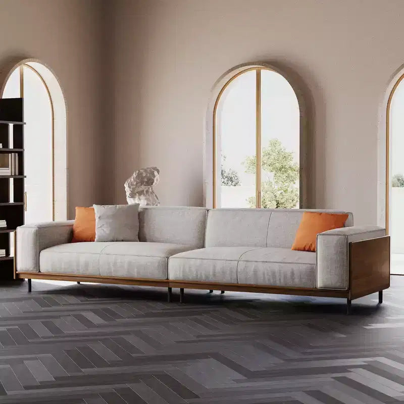 Luck Live Canapé de style moderne du milieu du siècle 283.99cm Canapé en coton adapté au salon, avec 3 oreillers/Gris et housse amovible