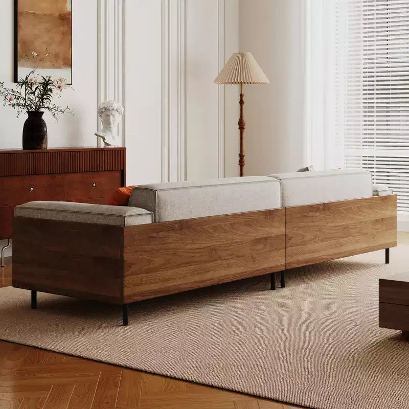 Luck Live Canapé de style moderne du milieu du siècle 283.99cm Canapé en coton adapté au salon, avec 3 oreillers/Gris et housse amovible